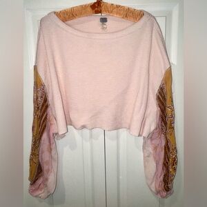 Free People Blossom Printed Balloon-Sleeve Thermal Top (altered to crop) size XS